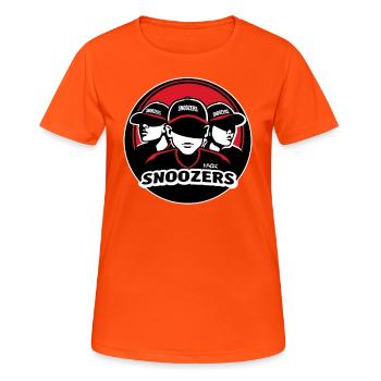 Parodie Baseball-Team: Die Schnarchnasen - Frauen T-Shirt atmungsaktiv - Neonorange - Vorne - AI Model Female 172 dark (172cm)