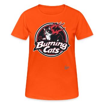 Mascotte Chat Parodie : Burning Cats - T-shirt respirant Femme - orange néon - Devant - AI Model Female 172 dark (172cm)