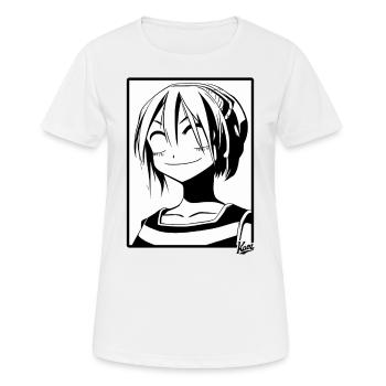 Dessin animé d’une fille heureuse satisfaite - T-shirt respirant Femme - blanc - Devant - AI Model Female 172 dark (172cm)
