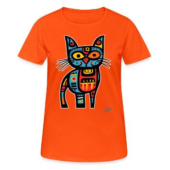 Art Cubisme Abstrait, Chat Stupide - T-shirt respirant Femme - orange néon - Devant - AI Model Female 172 dark (172cm)