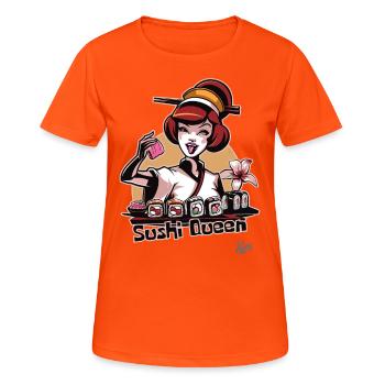 Hobby Geisha: The cheerful sushi queen - Women's Breathable T-Shirt - neon orange - Front - AI Model Female 172 dark (172cm)