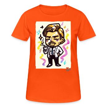 Little Leonardo : Gentleman with a Pipe - T-shirt respirant Femme - orange néon - Devant - AI Model Female 172 dark (172cm)