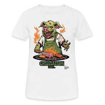 Grillades au barbecue : saison des barbecues avec cochon zombie - T-shirt respirant Femme - blanc - Devant - AI Model Female 172 dark (172cm)