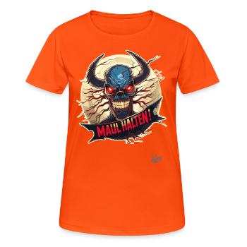 The devil of truth says: Shut up - Women's Breathable T-Shirt - neon orange - Front - AI Model Female 172 dark (172cm)