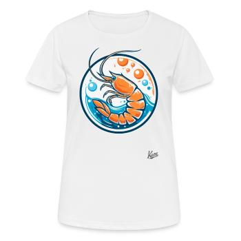 Ozeanwellen und Blubberblasen: Garnele mit Stil - Frauen T-Shirt atmungsaktiv - Weiß - Vorne - AI Model Female 172 dark (172cm)