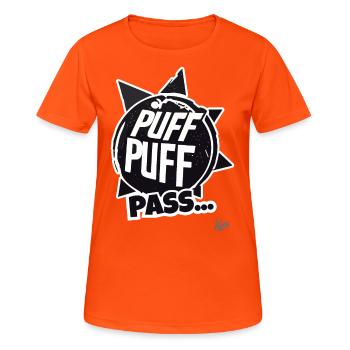 Puff Puff Pass: The Fun Joint Buddy - Women's Breathable T-Shirt - neon orange - Front - AI Model Female 172 dark (172cm)