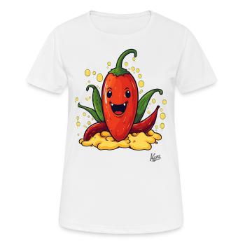 7032 funny happy paprika pepperoni chili - Frauen T-Shirt atmungsaktiv - Weiß - Vorne - AI Model Female 172 dark (172cm)
