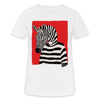 Cartoon Comic Kunst eines Zebra mit Pullover - Frauen T-Shirt atmungsaktiv - Weiß - Vorne - AI Model Female 172 dark (172cm)