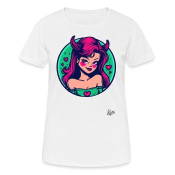 Comic-Cartoon: süße kleine Teufelin mit Herzen - Frauen T-Shirt atmungsaktiv - Weiß - Vorne - AI Model Female 172 dark (172cm)