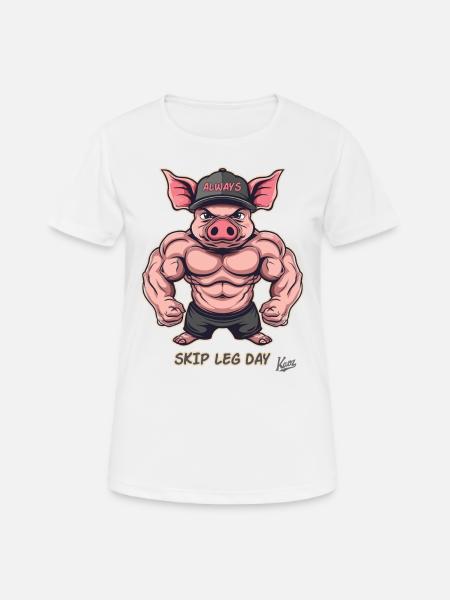 Muscle Bodybuilder Pig: Skip Leg Day Again - Women's Breathable T-Shirt - white