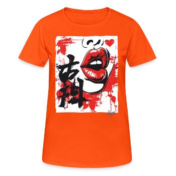 Coeurs japonais : embrasser la bouche et les lèvres - T-shirt respirant Femme - orange néon - Devant - AI Model Female 172 dark (172cm)