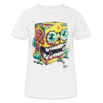 Crâne d’éponge jaune en colère japonais - T-shirt respirant Femme - blanc - Devant - AI Model Female 172 dark (172cm)