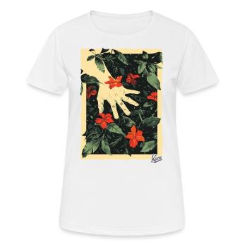 Propaganda-Style: Hand an den Pflanzen im Paradies - Frauen T-Shirt atmungsaktiv - Weiß - Vorne - AI Model Female 172 dark (172cm)