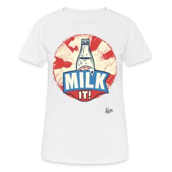 Milk it! Enjoy milking: With a bottle of milk - Women's Breathable T-Shirt - white - Front - AI Model Female 172 dark (172cm)