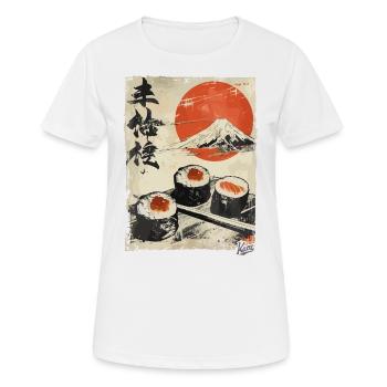 Mount Fuji and delicious sushi - Women's Breathable T-Shirt - white - Front - AI Model Female 172 dark (172cm)