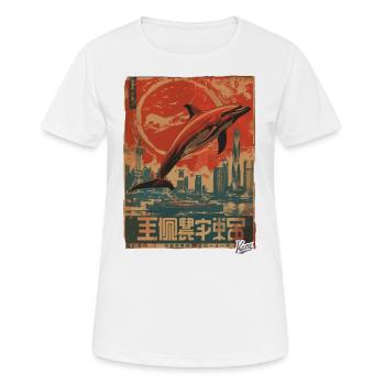 Propaganda-Stil – Stolzer patriotischer Delfin - Frauen T-Shirt atmungsaktiv - Weiß - Vorne - AI Model Female 172 dark (172cm)