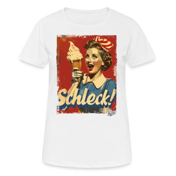 Happy 1950s housewife with cream – Schleck! - Women's Breathable T-Shirt - white - Front - AI Model Female 172 dark (172cm)
