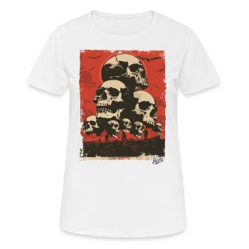 Propaganda-Stil – Ein Berg aus Totenköpfen - Frauen T-Shirt atmungsaktiv - Weiß - Vorne - AI Model Female 172 dark (172cm)