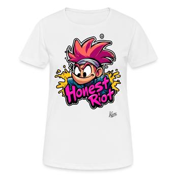 Graffiti-Comic: Der lustige, ehrliche Aufrührer - Frauen T-Shirt atmungsaktiv - Weiß - Vorne - AI Model Female 172 dark (172cm)