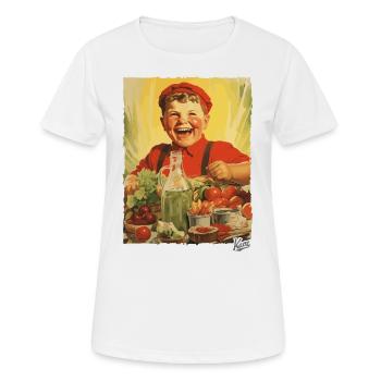 Vintage Propaganda: Junge isst gesundes Essen - Frauen T-Shirt atmungsaktiv - Weiß - Vorne - AI Model Female 172 dark (172cm)