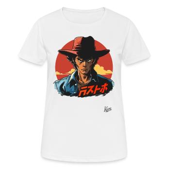 Bob de cow-boy gringo japonais : l’Orient rencontre l’Occident - T-shirt respirant Femme - blanc - Devant - AI Model Female 172 dark (172cm)