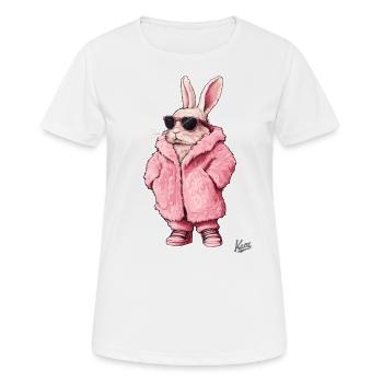 Manteau de fourrure rose super cool avec un lapin dedans - T-shirt respirant Femme - blanc - Devant - AI Model Female 172 dark (172cm)