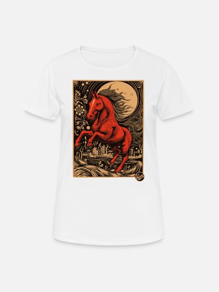 Holzschnitt, ein rotes Pferd - Frauen T-Shirt atmungsaktiv - Weiß