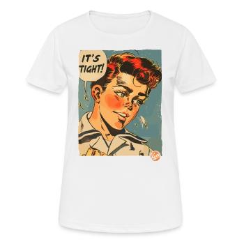 Vintage 50er-Jahre Cartoon-Junge: Das ist eng! - Frauen T-Shirt atmungsaktiv - Weiß - Vorne - AI Model Female 172 dark (172cm)
