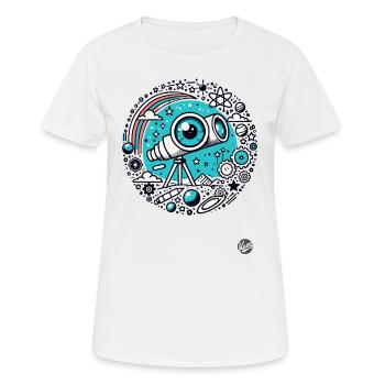Télescope « Oeil de l’astronomie » - T-shirt respirant Femme - blanc - Devant - AI Model Female 172 dark (172cm)