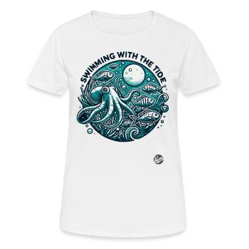 Moon and tide, swimming in the ocean with fish - Women's Breathable T-Shirt - white - Front - AI Model Female 172 dark (172cm)