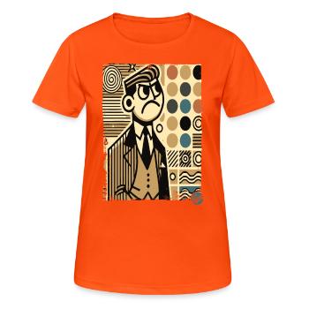 Angry retro man chooses wallpaper - Women's Breathable T-Shirt - neon orange - Front - AI Model Female 172 dark (172cm)