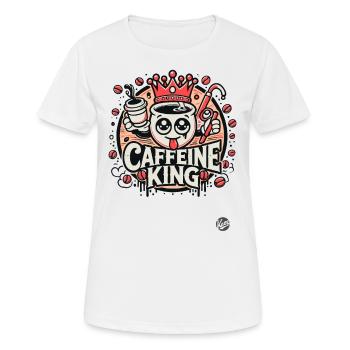 Tasse à café de dessin animé rétro : Caffeine King - T-shirt respirant Femme - blanc - Devant - AI Model Female 172 dark (172cm)