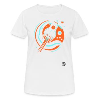 Retro coole Cartoon-Rakete - Frauen T-Shirt atmungsaktiv - Weiß - Vorne - AI Model Female 172 dark (172cm)