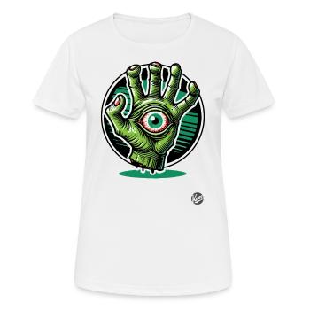 Grüne Zombie-Mutanten-Hand mit Auge - Frauen T-Shirt atmungsaktiv - Weiß - Vorne - AI Model Female 172 dark (172cm)