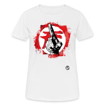 mit dem Zeigefinger zeigen - Frauen T-Shirt atmungsaktiv - Weiß - Vorne - AI Model Female 172 dark (172cm)