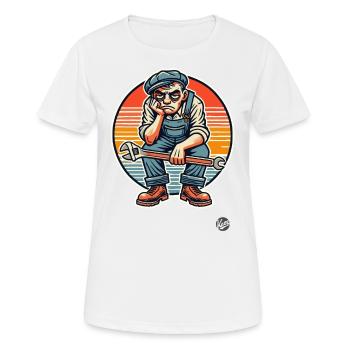 Ouvrier qui s’ennuie, artisan - T-shirt respirant Femme - blanc - Devant - AI Model Female 172 dark (172cm)