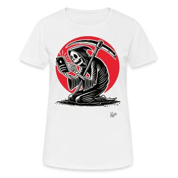 Grim Reaper en tant que défileur de malheur et zombie sur smartphone - T-shirt respirant Femme - blanc - Devant - AI Model Female 172 dark (172cm)