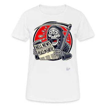 Sensenmann liest Zeitung, Frieden auf Erden - Frauen T-Shirt atmungsaktiv - Weiß - Vorne - AI Model Female 172 dark (172cm)