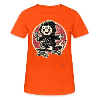 Skateur culte satanique parodie drôle - T-shirt respirant Femme - orange néon - Devant - AI Model Female 172 dark (172cm)