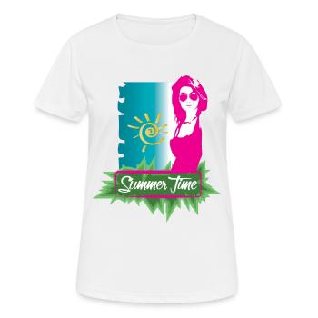 L'heure d'été avec une fille sexy porte des lunettes de soleil - T-shirt respirant Femme - blanc - Devant - AI Model Female 172 dark (172cm)