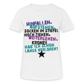Hinfallen, Aufstehen, Socken richten, Weitergehen - Frauen T-Shirt atmungsaktiv - Weiß - Vorne - AI Model Female 172 dark (172cm)