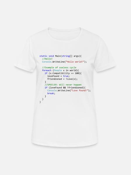 L'amour vu par un programmeur C # - T-shirt respirant Femme - blanc