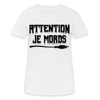 attention je mords - T-shirt respirant Femme - blanc - Devant - AI Model Female 172 dark (172cm)