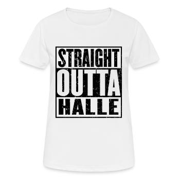 Direkt aus Halle - Frauen T-Shirt atmungsaktiv - Weiß - Vorne - AI Model Female 172 dark (172cm)