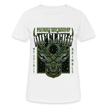 Modern Hirschkopf | Waldtier Rehbock Geschenkidee - Frauen T-Shirt atmungsaktiv - Weiß - Vorne - AI Model Female 172 dark (172cm)
