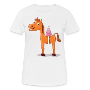 Pferd oder Pony mit Geburtstagstorte - Frauen T-Shirt atmungsaktiv - Weiß - Vorne - AI Model Female 172 dark (172cm)