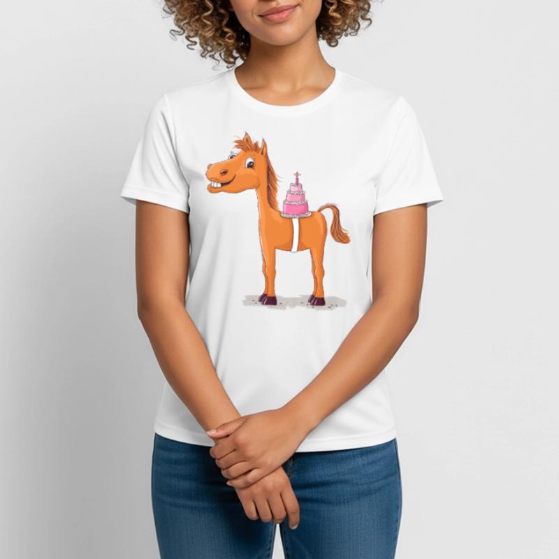 Pferd oder Pony mit Geburtstagstorte Frauen T-Shirt atmungsaktiv