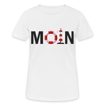 Moin mit dem Rettungsring und dem Leuchtturm Moin - Frauen T-Shirt atmungsaktiv - Weiß - Vorne - AI Model Female 172 dark (172cm)