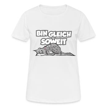 Müde Faule Katze Kätzchen mit lustigem Spruch - Frauen T-Shirt atmungsaktiv - Weiß - Vorne - AI Model Female 172 dark (172cm)