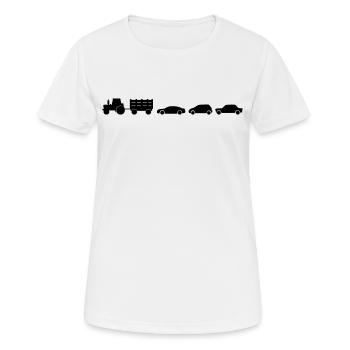 Agriculteur Agriculteur - tracteur avec remorque et voitures - T-shirt respirant Femme - blanc - Devant - AI Model Female 172 dark (172cm)